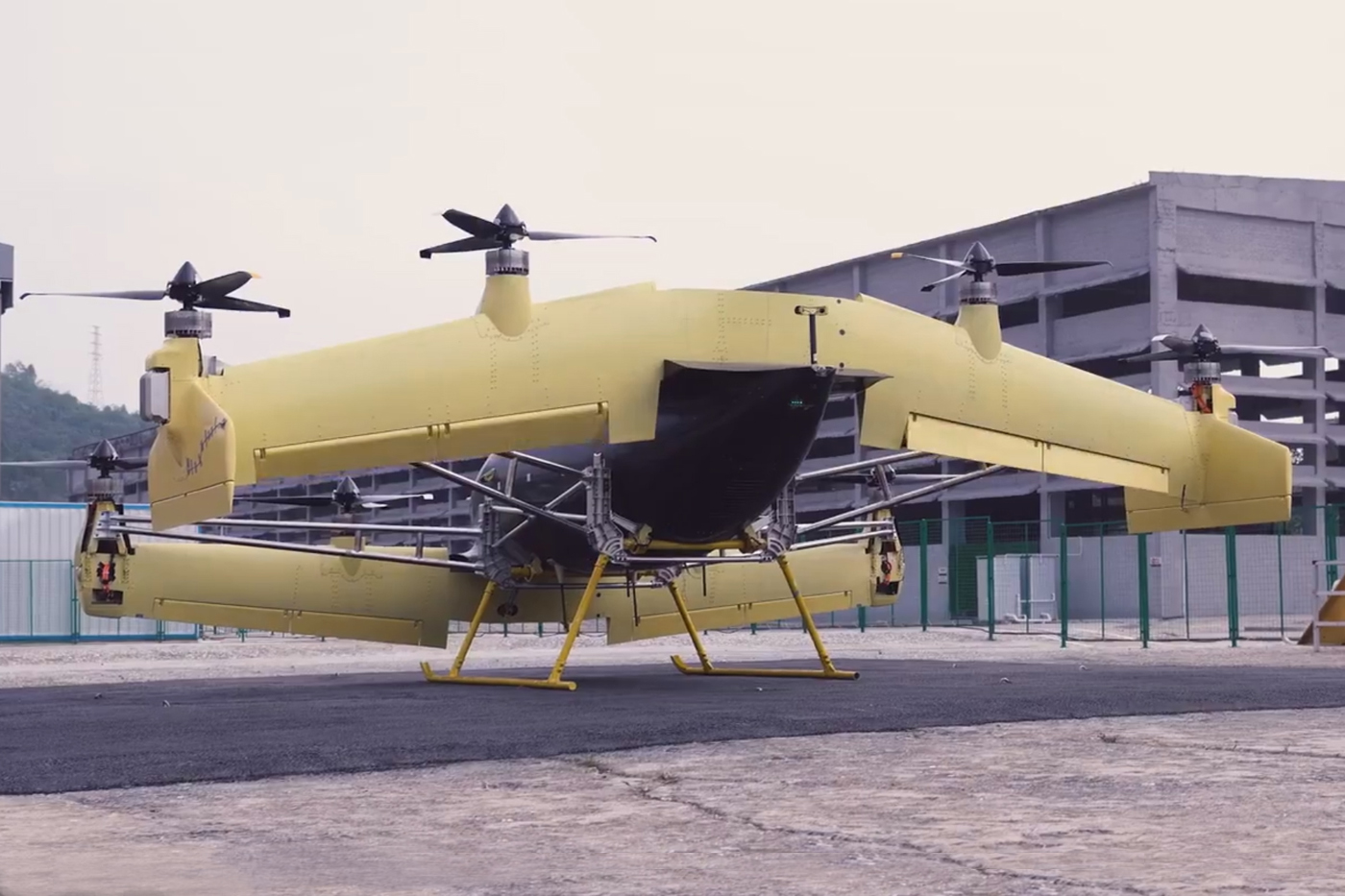 Tilt-Wing eVTOL technology demonstrator wing up, rear view Tilt-Wing eVTOL technology demonstrator wing up, rear view